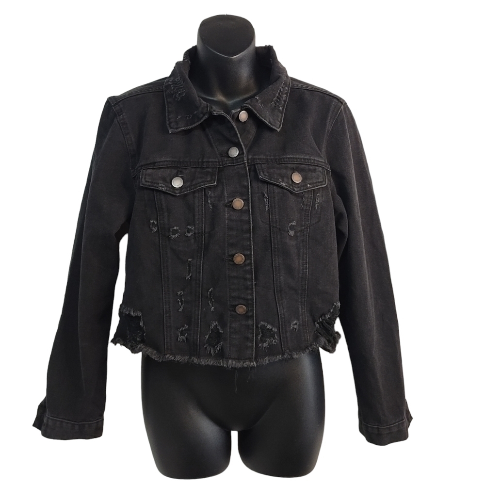 BBJ Los Angeles Women's Black Distressed Crop Jeans Jacket Size M